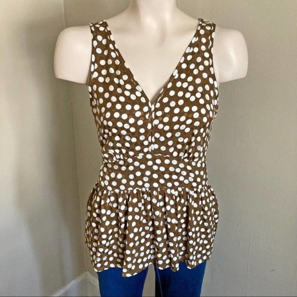 NWT J. Crew Chocolate Brown Polka Dot Sleeveless Top